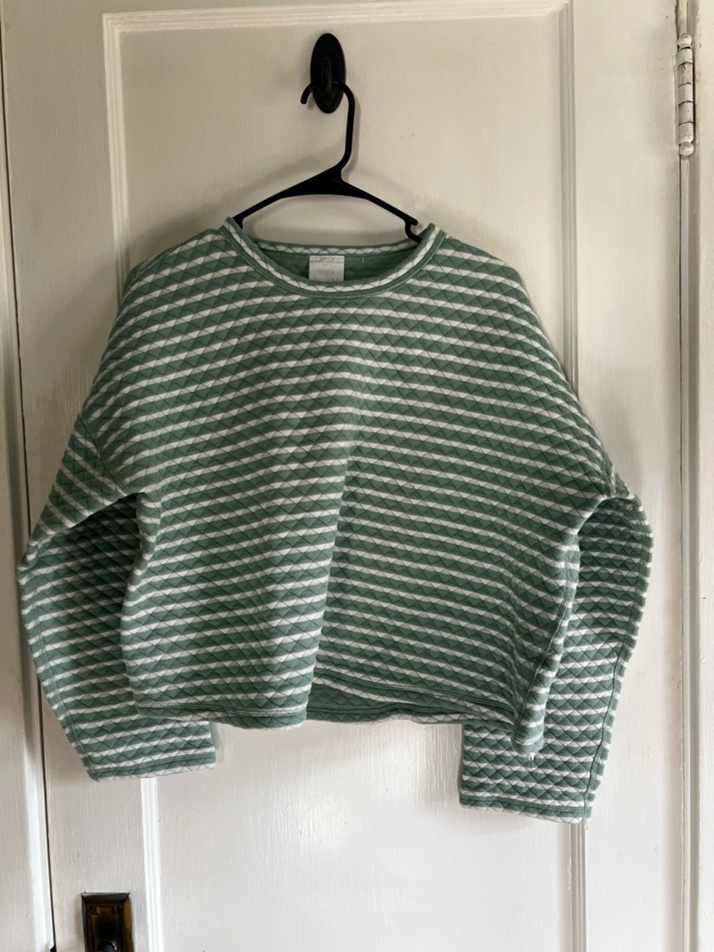 J. Crew Mint Green Quilted and Reversible Crewneck Sweater